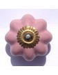 Dusty pink flower brass fittings ceramic cupboard door knobs drawer pulls shabby chic handle porcelain - B00MNFXESAA