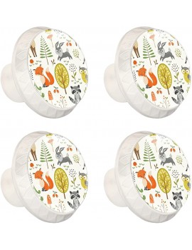 Forest Animals Prints Round Drawer Knobs Pulls Handles 4 Pack Used for Kitchen Dresser Door Cupboard - B09MVY5GBSL