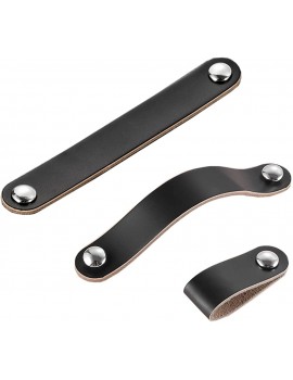 Qrity 2 PCS Leather Cabinet Pulls 128mm Leather Handles Dresser Pulls Leather Drawers Knobs for Furniture Cabinet Wardrobe Cupboard Door Black - B09TKB7Z5NT