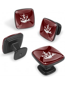 Square Handle Knobs Coral Abstract Dark Red - B09W7356XCH