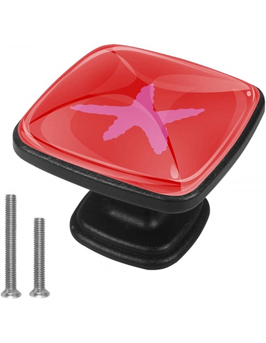 Square Handle Knobs Starfish Abstract Red - B09W73L16KV