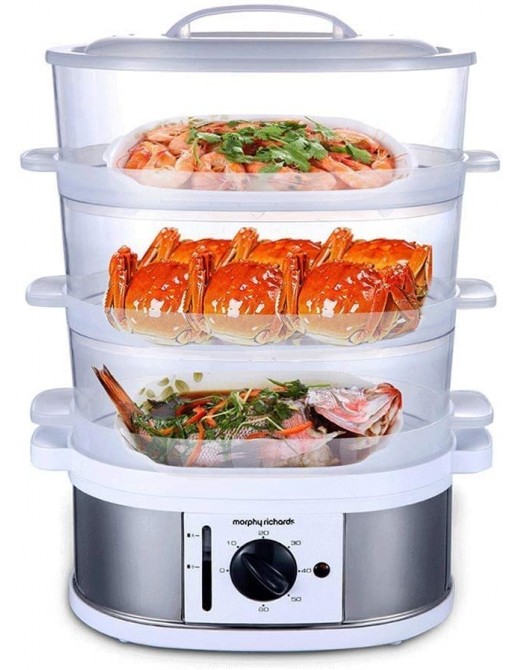 HULUWAWA 3-Tier Stackable Baskets Healthy Food Steamer with Rice & Grains Tray Auto Shutoff & Boil Dry Protection for Cooking Vegetables Grains Meats - B07WDNRB7RD