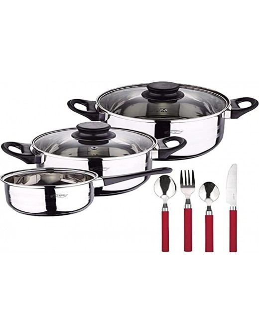San Ignacio 5-Piece Stainless Steel Cookware with 24-Piece Cutlery Set in Red - B096SKSPNCU