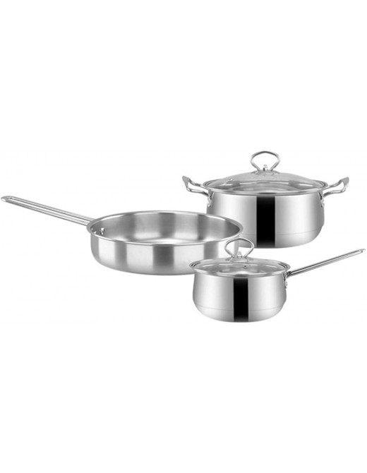 TWDYC 3pcs set Stainless Steel Cookware Set Flat Bottom Frying Pan Soup Pot Milk Pot Kit Induction Cooker Cooking Pan for Home - B08TWPHSTQH