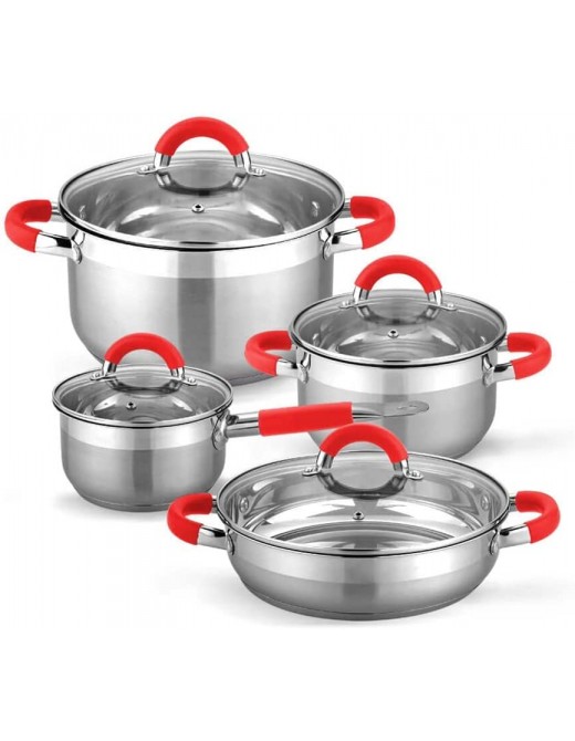 YUTRD ZCJUX 8 Pieces Sets of Pans and Pots for Induction Vitroceramic and Gas. Glass Lids. Stainless Steel. - B09NKDNHNZE