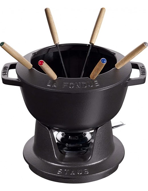 Staub Fondue Set with 6 Forks Suitable for Cheese Chocolate and Meat Fondue Cast Iron - B01EZAGG12F