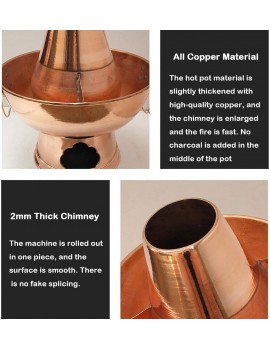 XIARI Copper Hot Pot,Old Beijing Chinese Hot Pot Copper Traditional Charcoal Heated Soup Steam Kettle Kitchen Tools Cookware,26cm - B09163S2HYE