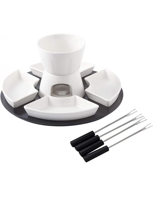 Ceramic Layer Fondue Set Melted Chocolate with Plates Chocolate Fondue Cheese Fondue or Butter Fondue Set White 4-Piece Easy To Use And Clean Long-Lasting - B09Y5HWJZBF