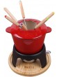 KJ586ZHU Cheese Fondue Set Fondue Set With 4 Forks And Wooden Trays Suitable For Cheese Chocolate And Meat Fondue Cast Iron Red 20 * 18cmColor:red - B09T2ZJK5SN