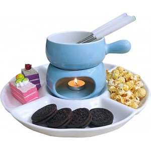 KJ586ZHU Chocolate Fondue Chocolate Cheese Fondue Pot Set Ceramic Cheese Melting Pot With Stainless Steel Forks And Serving Trays Suitable For Home Restaurant And Café 3 ColorsColor:Blue - B09TQM7HM1X
