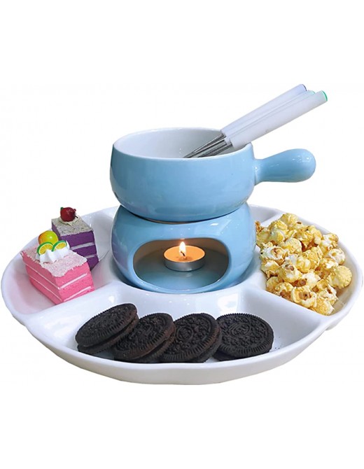 KJ586ZHU Chocolate Fondue Chocolate Cheese Fondue Pot Set Ceramic Cheese Melting Pot With Stainless Steel Forks And Serving Trays Suitable For Home Restaurant And Café 3 ColorsColor:Blue - B09TQM7HM1X