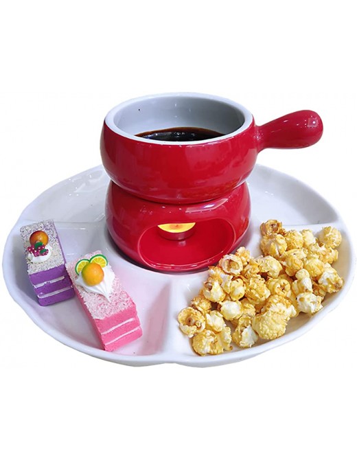 KJ586ZHU Chocolate Fondue Set Square 4 Grid Ivory White Ceramic Porcelain Tealight Candle Cheese Butter Ice Cream Fondue With Forks,for Dinner PartyColor:Red B - B09TNN1GMZV