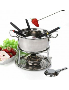 Stainless Steel Cheese Chocolate Fondue Set Melting Pot with  6 Forks & Fuel Burner - B09NVMW6MSJ