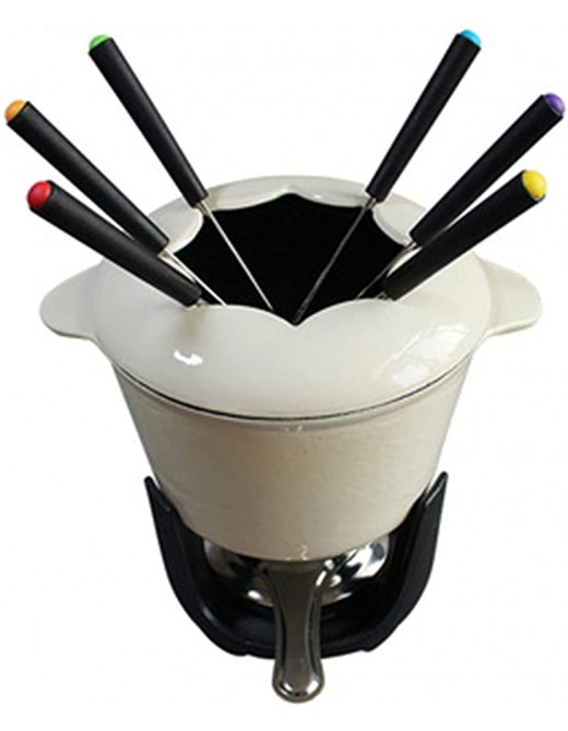 Vobajf Cheese Fondue Fondue Pot Cast Iron Fondue Chocolate Fondue Pot With 6 Fondue Forks Cheese Fondue Set Persons For Parties And FamilyWhite Meat Fondue Sets Color : White Size : 20X16cm - B099RFRZXHL