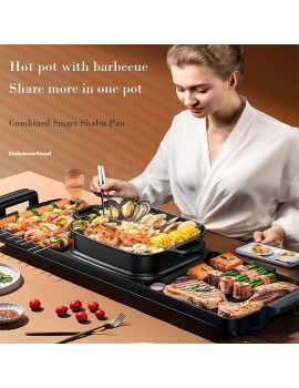 Bktmen Electric Bbq Grill And Hot Pot 2 In 1 Indoor BBQ Grill And Shabu Pot With Divider 2200W Separate Dual Temperature Control Capacity For 5-12 People Color : Package 1 - B09FJC3TP6Y