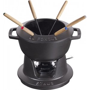 Staub Fondue Set with 6 Forks Suitable for Cheese Chocolate and Meat Fondue Cast Iron Black 18 cm - B01EZAFUVED