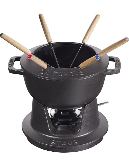 Staub Fondue Set with 6 Forks Suitable for Cheese Chocolate and Meat Fondue Cast Iron Black 18 cm - B01EZAFUVED