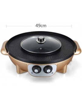 WECDS The Electric Korean Barbecue Hot Pot Maifan Stone Multi-Function and Hot Pot Tabletop Grill and Fondue with Ceramic Coating 2200W [Energy Class A] Color : Gold - B09J2H16GDE