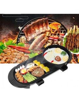 Yosoo Health Gear Hot Pot 2 in 1 Electric Griddle 350W 220V Aluminum Alloy Practical Electric Teppanyaki with Glass Lid for Dining Room for Picnic - B09HX14D87B