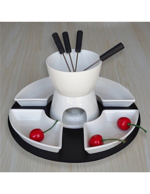 Ceramic New Fondue Set Forks Dishes Chocolate - B0B312CLPCO