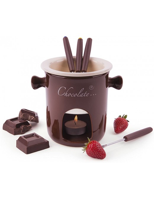 Excelsa Chocolate 7-Piece Chocolate Fondue Set Ceramic Cream Brown Brown Handle 12 x 12 x 13.5 cm - B01LEUOXWAJ