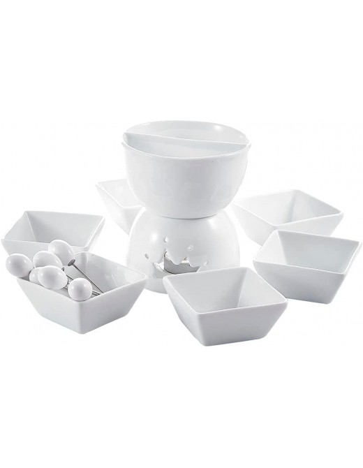 FRIENDLYSS Mini Chocolate Fondue Set Two-Layer Porcelain Tealight Cheese Fondue with Dipping Bowls and Forks for 6 New - B09VG422B2E
