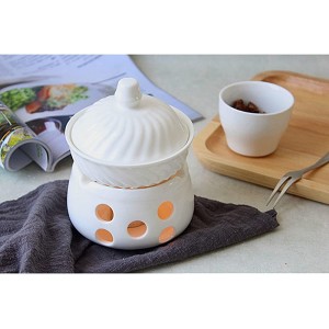 Hcyx Fondue Pot Set Porcelain Chocolate Cheese Warmer Present Gift Does Not Include Candles - B09NDK4ZKLD