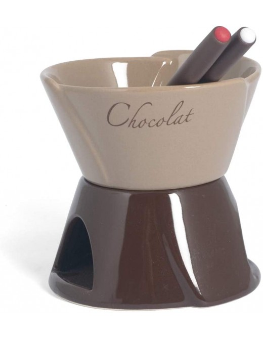 Home Chocolat Chocolate Fondue Set for 2 People Brown Beige - B07HJMYCLDH