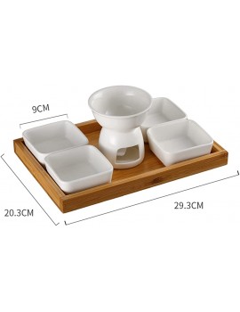KJ586ZHU Home Dessert Fondue Set Ivory Porcelain Chocolate Fondue Set With 4 Forks 4 Dipping Sauce Plates And Rectangular Wooden Tray Easy To CleanColor:red - B09T2XS73VC