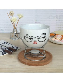 LFANH Chocolate Fondue Set Chocolate Melter Pot 2 Persons 450 Ml Ceramic with Cartoon Pictures for Parties And Dinners,B - B08PZ6VK3JE