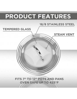Modern Innovations Universal Lid for Pots Pans and Skillets Stainless Steel and Tempered Glass Fits All 7 Inch to 12 Inch Pots and Pans, - B075DFGX2GM
