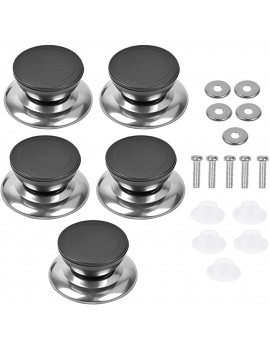 Pot Lid Knobs 5PCS Universal Pot Lids Handle Cookware Black Round Kitchen Replacement Handles with Screws and Nuts for Universal Kitchen Pot Lid Casserole Kettle Cover - B09CGXH5V9M