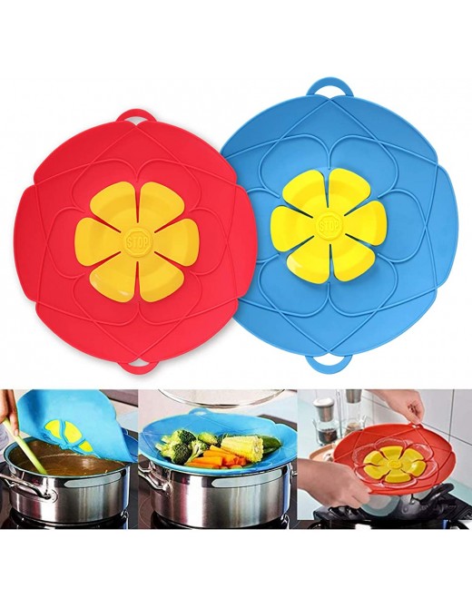 Spill Stopper Lid Cover,Boil Over Spill Stopper Silicone Spill stopper for Pans and Pots Boil Over Safeguard 10 and 11.5 in Multi-Function Kitchen Tool Blue And Red … - B08P4JDKM2C