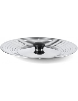 Universal Steel Lid for Pots and Pans Multi Diameter Chrome Lid with Black Plastic Handle for Kitchen and Restaurant Ø 20-22-24-26-28-30-32 cm - B09QMPTF6QO