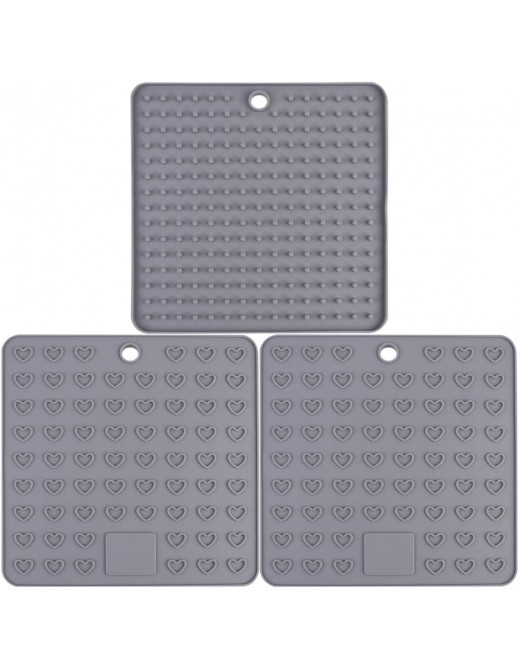 Cabilock 3pcs Silicone Dish Drying Mat Non Slip Heat Resistant Trivet Kitchen Drainer Pad Countertop Protection Table Mat Grey - B088M5FHKRV