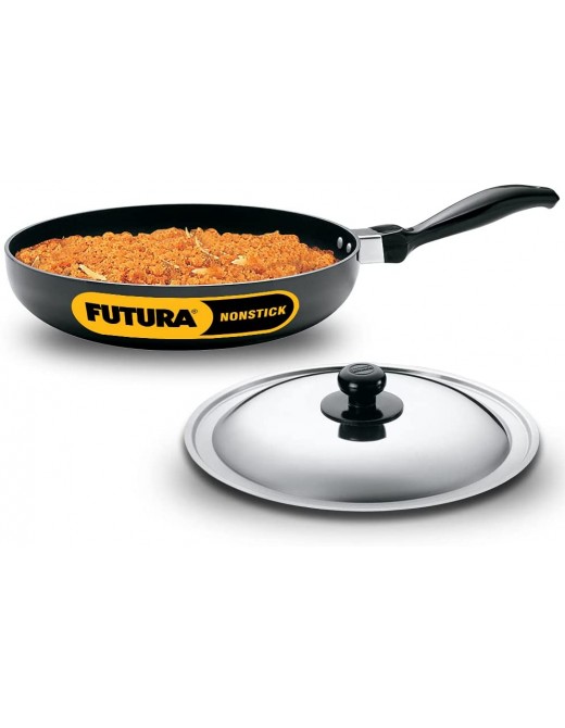 FUTURA Non-Stick 10-Inch Frying Pan Indian Style with Stainless Steel Lid - B0047T6L0II