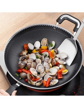 SHYPT Nonstick Frying Pan Stainless Steel Wok Honeycomb Frying Pan with Glass Lid Saute Pan Kitchen Cookware Size : 32cm - B08YNK7PYTP