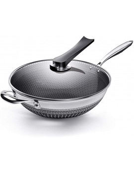 SHYPT Nonstick Frying Pan Stainless Steel Wok Honeycomb Frying Pan with Glass Lid Saute Pan Kitchen Cookware Size : 32cm - B08YNK7PYTP