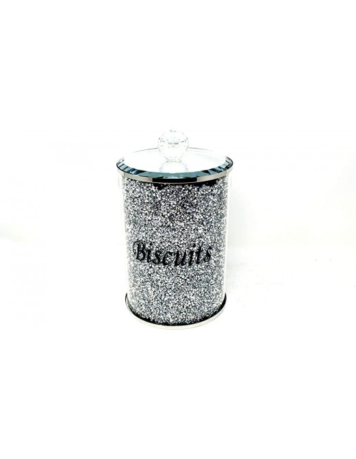 Amazing Gift Silver Diamond Crushed Biscuit Canister Jar Tin Kitchen Storage Silver Trimmings Crystal Filled - B08RSRQWNXD