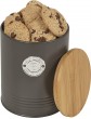 Biscuit Tin with Bamboo Lid Black  Durable Carbon Steel Cookie Jar Airtight Lid on the Biscuit Barrel for Prolonged Freshness Stylish Biscuit Jar for Sleek Kitchen Décor 18.5 x 14 cm - B09DTC6MRDF