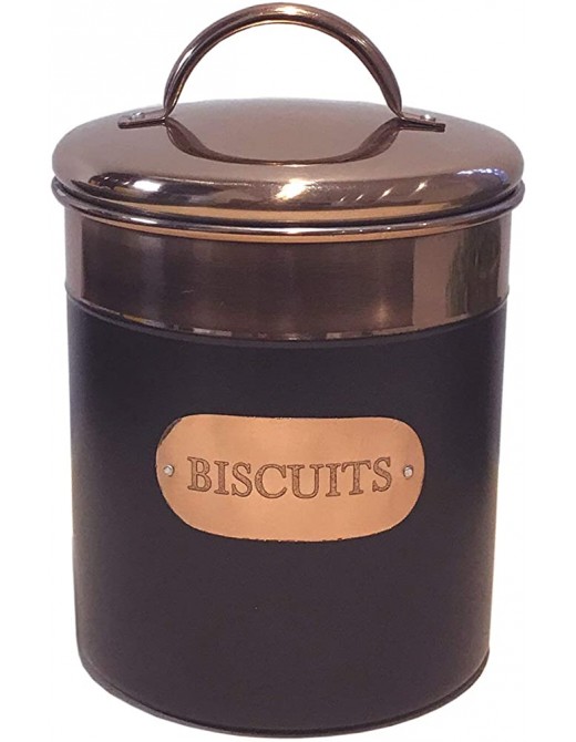 Black & Copper Metal Airtight Biscuit Cookie Storage Tin Box Canister - B07Z65CRJ5E