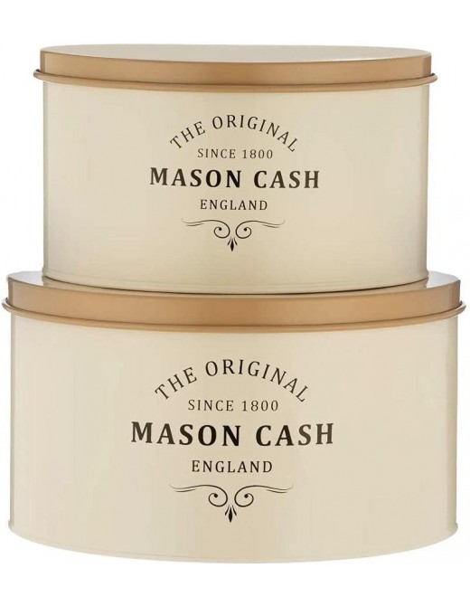 Cake Tin Set of 2 Mason Cash Cream Beige Coated Steel Round Cake Pie Biscuit Cookies TINS Large 10'' x 5.5'' Medium 8.5'' x 5'' - B09DBPGCWLZ