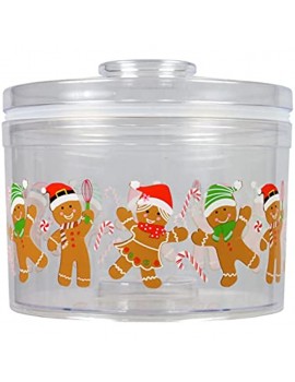 Connoisseur Coffee Company Christmas Themed Gingerbread Cookie Plastic Tin Biscuit Container with Lid Holiday Baking Storage - B09MNVF12XE