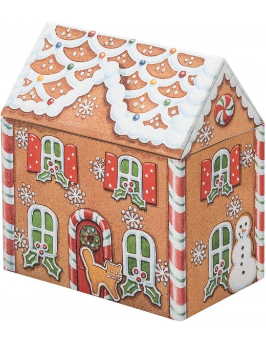 EGB Christmas GINGERBREAD HOUSE SHAPED with ROOF Lid Novelty Tea Caddy Sweets Storage Tin Container - Medium 14cm or Small 9cm MEDIUM 14cm - B07YQ1G1T6A
