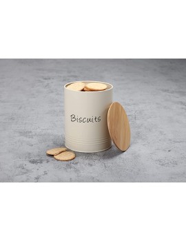 EHC Round Enamel Biscuit Jar Cookie Container With Lid Food Storage Canister Barrel With Airtight Bamboo Lid Cream - B07SD8GJFXO
