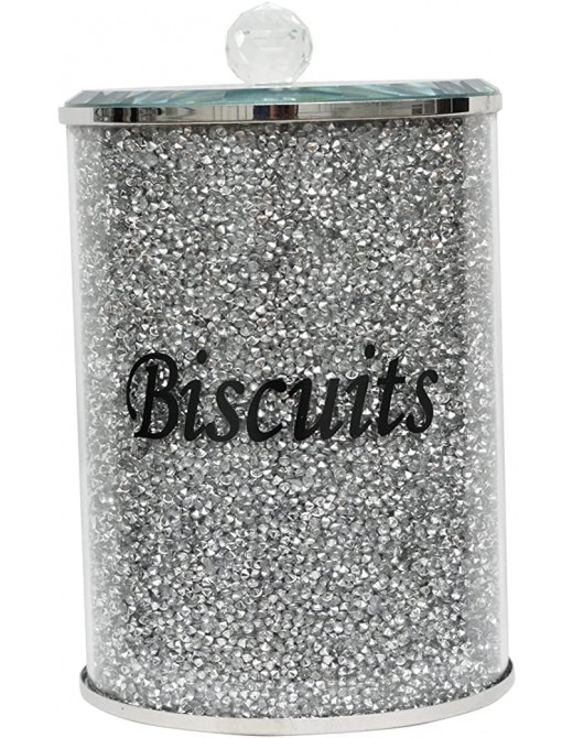 Glamified Diamond Crushed Silver Biscuit Canister Jar Tin Silver Trimmings Crystal Filled Kitchen Storage - B09BG263M7T