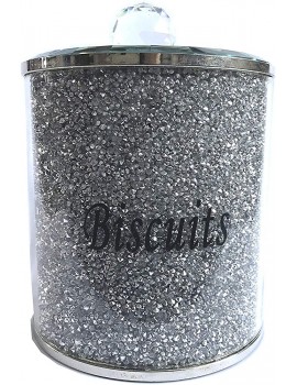 LondonMart Silver Diamond Crushed Biscuit Cookies Canister Jar Tin Kitchen Storage containers Silver Trimmings Crystal Filled - B0B14C31SDH