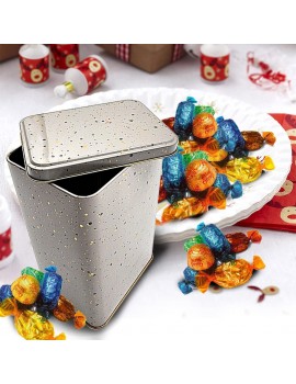 Rectangular Christmas Storage Tin – Christmas Treat Box Metal - With Golden Sprinkle Effect and Golden Rim – Holiday Xmas Party Gift Favours Candies THE SPIRIT OF XMAS Taupe - B09HSPMBVGG