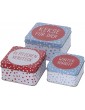 Set of 3 Metal Biscuit Tins Square Light Blue Red White Biscuits for You Cookie Hide Winter Supply Assorted 9-12 cm - B08GM7G7PZI