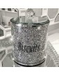 V7® XXL BISCUIT JAR TIN CRYSTAL BIN GLASS KITCHEN DIAMOND SPARKLY SILVER CRUSHED - B0973GK4FNO